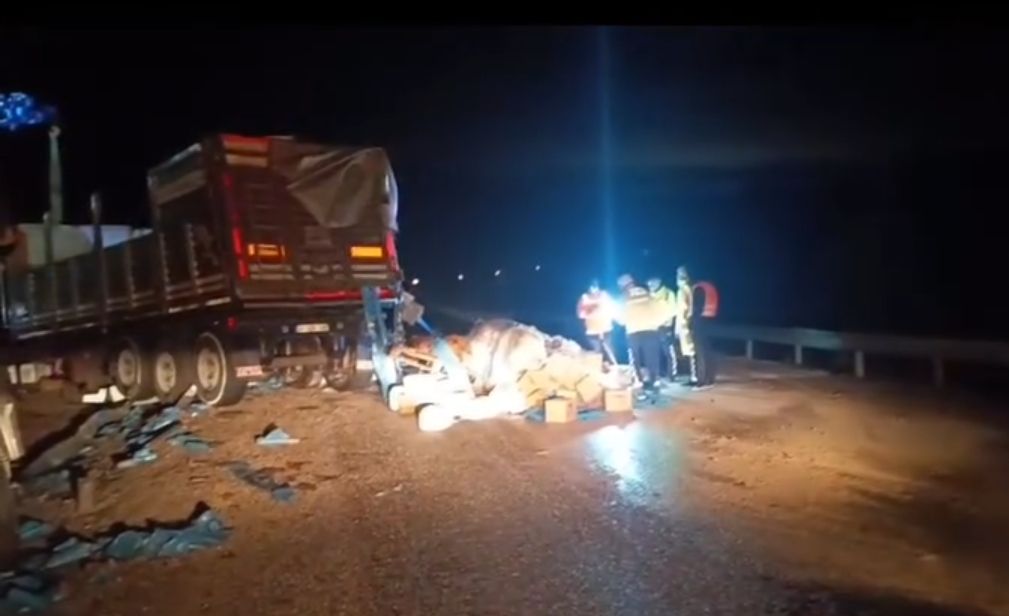 SEYDİŞEHİR’DE GÜBRE YÜKLÜ TIR DEVRİLDİ